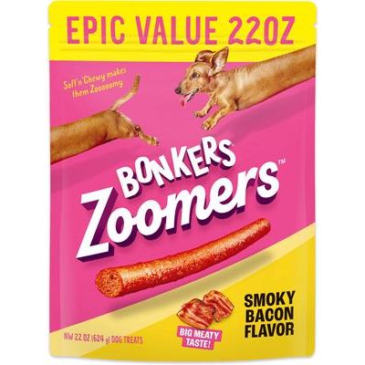 Premios crujientes para perros adultos Zoomers Grain-Free Dry-Smoky Bacon, envase de 22 oz