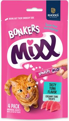 Bundle: Bonkers Mixx Tender Chicken Flavor Grain-Free Lickable Treats, 0.4-oz pouch, 4 count + Salmon Grain-Free Lickable Treats, 0.4-oz pouch, 4 count + Tuna Grain-Free Lickable Cat Treats, 1.94-oz bag, 4 count
