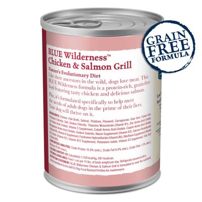 Bundle: Blue Buffalo Wilderness Variety Pack: Salmon Recipe Adult High-Protein Grain-Free Dry Food, 24-lb bag + Salmon & Chicken High-Protein Grain-Free Adult Canned Food, 12.5-oz, case of 12 + Trail Treats Grain-Free Salmon Biscuits Dog Treats, 24-oz bag