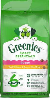 Bundle: Puppy Variety Pack: Greenies Petite Dental Treats, 20 count + Greenies Smart Essentials High Protein Real Chicken & Brown Rice Dry Food, 5.5-lb bag + Greenies Anytime Bites Original Chicken Flavor Soft & Chewy Treats, 24-oz bag