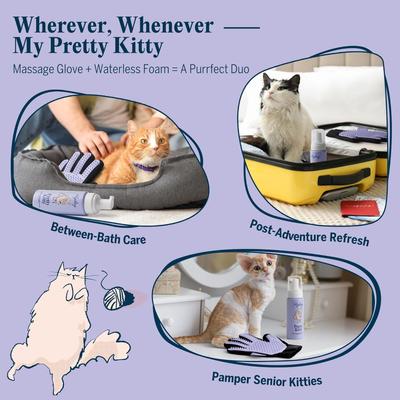 Pretty Kitty Dry Kitten Shampoo with Grooming Glove Kit, Lavender-Vanilla Scent, 6.75-oz bottle