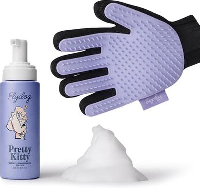 Pretty Kitty Dry Kitten Shampoo with Grooming Glove Kit, Lavender-Vanilla Scent, 6.75-oz bottle