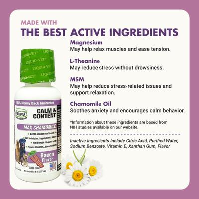 Calm & Content Support Bacon Flavor Liquid Calming Supplement for Dogs, 8-oz bottle, 2 count