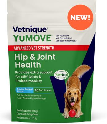 YuMOVE Advanced Vet Strength Savory Seafood Flavor Soft Chews Hip & Joint Support Supplement for Dogs, 90 count