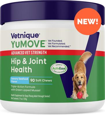 YuMOVE Advanced Vet Strength Savory Seafood Flavor Soft Chews Hip & Joint Support Supplement for Dogs, 90 count