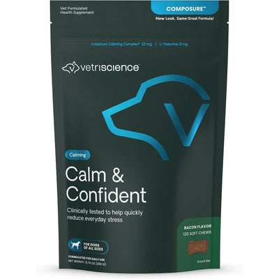 Composure Calm & Confident Thunderstorms Support Chews Calming &, sabor Tocino. 120 chews.