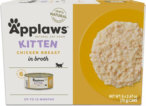 Bundle: Applaws Chicken Breast in Broth Wet Food, 2.47-oz can, case of 6 + Complete Chicken Recipe for Kittens Dry Cat Food, 4-lb bag, 1 count