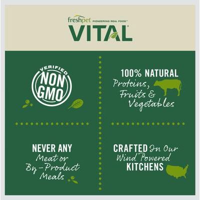Paquete: Alimento fresco Freshpet Vital con pollo, ternera, salmón y huevo + premios frescos para perros Dognation con tocino de pavo