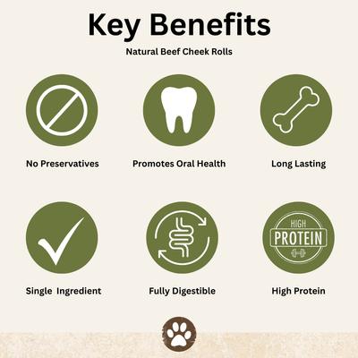 Buffalo Beef Cheek Rolls Dog Treat, 5 count, 5 - 6 inches