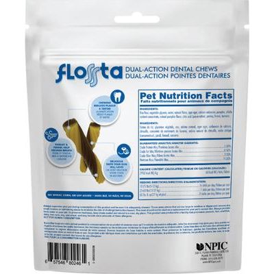 Masticables dentales para perros FLOSSta de doble acción con sabor a calabaza, 15 unidades