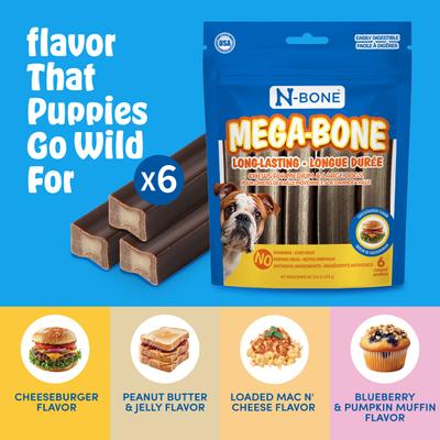 Mega-Bone Long-Lasting Rawhide-Free Cheese Burger Flavor Adult Dog Chew, 16.8-oz bag, 6 count