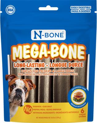 Mega-Bone Long-Lasting Rawhide-Free Cheese Burger Flavor Adult Dog Chew, 16.8-oz bag, 6 count