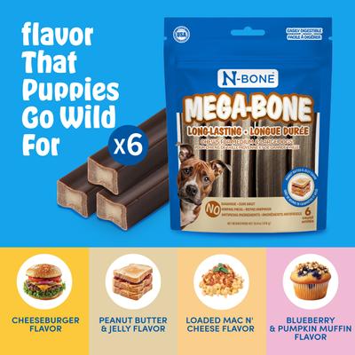 Mega-Bone Long-Lasting Chicken Free Peanut Butter & Jelly Flavor Adult Dental Dog Chew, 16.8-oz bag, 6 count