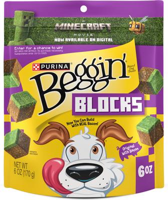 Premios para perros con forma de bloques de película de Minecraft con tocino y cecina, bolsa de 177 g