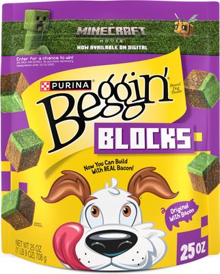 A Minecraft Movie Blocks with Bacon Jerky Dog Treats, 6-oz pouch