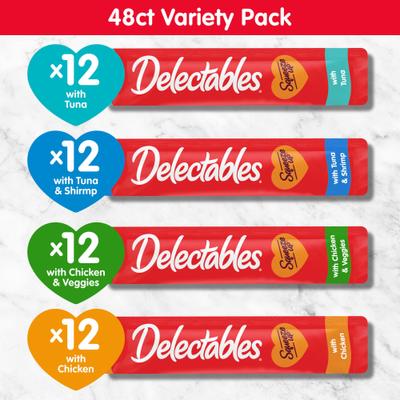 Delectables Squeeze Up 4-Flavor Variety Pack Grain-Free Lickable Cat Treats, 0.5-oz tube, 48 count