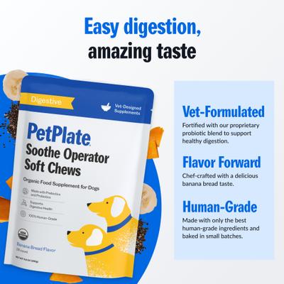 Human Grade Soothe Operator Probiotic Digestive Soft Chews Dog Supplement, 28 count