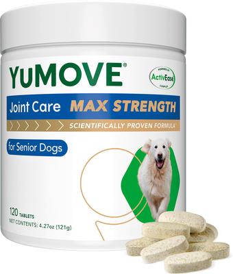 YuMOVE - Tabletas masticables para perros mayores, suplemento de máxima potencia para cadera y articulaciones, 120 comprimidos