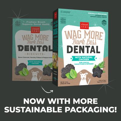Wag More Bark Less Dental Chicken, Bone Charcoal, Parsley, Peppermint Crunchy Dog Treats, 14-oz box