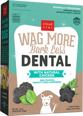 Wag More Bark Less Dental Chicken, Bone Charcoal, Parsley, Peppermint Crunchy Dog Treats, 14-oz box