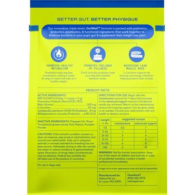 Native Pet, GutWell Trim Down, Prebióticos + L-Carnitina + Probióticos + Postbióticos para Peso y Metabolismo, Perros, 60 scoops