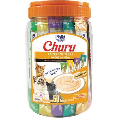Churu - Puré cremoso de pollo y carne, variedad de premios para lamer para gatos, sin cereales, tubo de 0.5 oz, 20 unidades