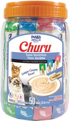 Bundle: Variety Pack - Inaba Churu Tuna & Chicken Varieties Puree Grain-Free Lickable Cat Treat, 0.5oz tube, pack of 50, Chicken Variety & Tuna Variety Flavors
