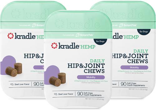 Broad Spectrum Hemp Extract Beef Liver Flavor Hip & Joint Chews Supplement for Dogs, 90 count, bundle of 2