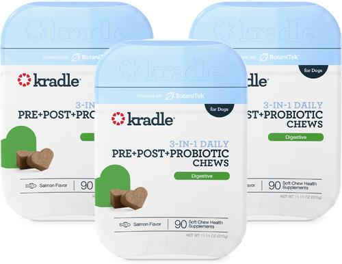 3-in-1 Pre + Post + Probiotic Salmon Flavor Chew Supplement for Dogs, 90 count