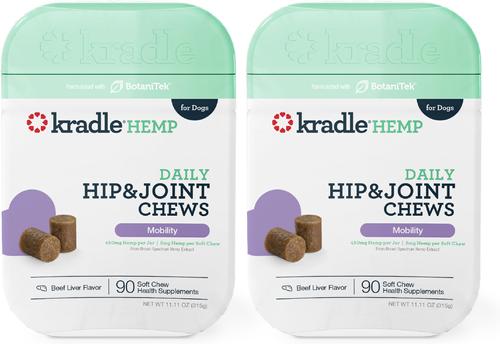 Broad Spectrum Hemp Extract Beef Liver Flavor Hip & Joint Chews Supplement for Dogs, 90 count, bundle of 2