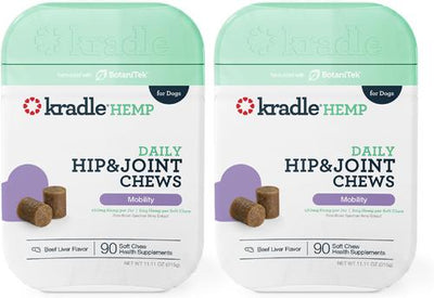 Broad Spectrum Hemp Extract Beef Liver Flavor Hip & Joint Chews Supplement for Dogs, 90 count, bundle of 2