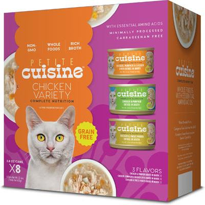 Comida húmeda para gatos Wholefoods sin cereales, paquete variado de pollo, lata de 2.8 oz, caja de 8