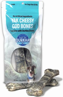 Yak Cheesy Cod Bones with Durkha Cheese 7-inch Dehydrated Dog Treats, 2 count