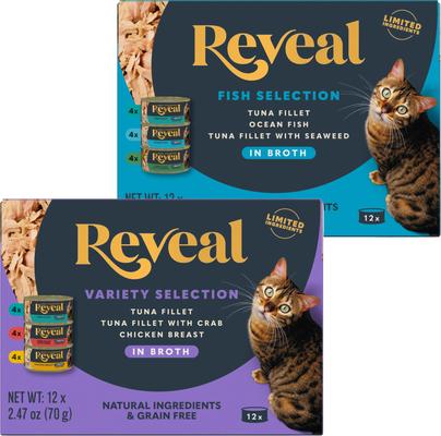 Bundle: Reveal Variety Fish & Chicken in Broth + Variety of Fish in Broth Flavored Wet Cat Food