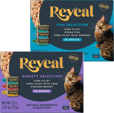 Bundle: Reveal Variety Fish & Chicken in Broth + Variety of Fish in Broth Flavored Wet Cat Food