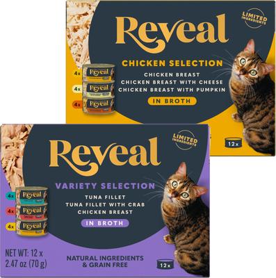 Bundle: Reveal Variety Fish & Chicken in Broth + Variety of Chicken in Broth Flavored Wet Cat Food