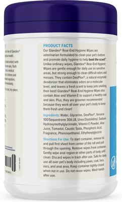Toallitas higiénicas desodorantes y limpiadoras de glándulas anales Glandex Boot the Scoot para perros y gatos, 75 unidades