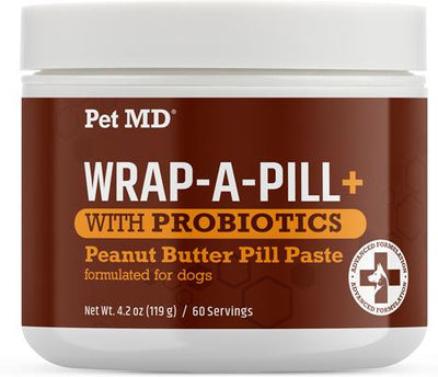 Wrap-A-Pill with Probiotics Peanut Butter Flavored Pill Paste Nutritional Supplement for Dogs & Cats, 4.2-oz tub