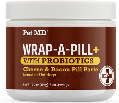 Wrap-A-Pill con probióticos, pasta en pastillas con sabor a queso y tocino, suplemento nutricional para perros y gatos, envase de 113 g