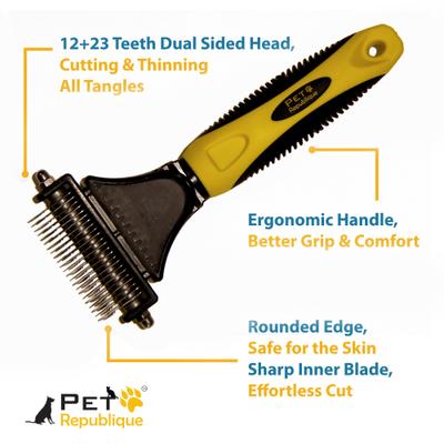 Dematting Rake Matt Splitters Dog & Cat Brush, Yellow/Black