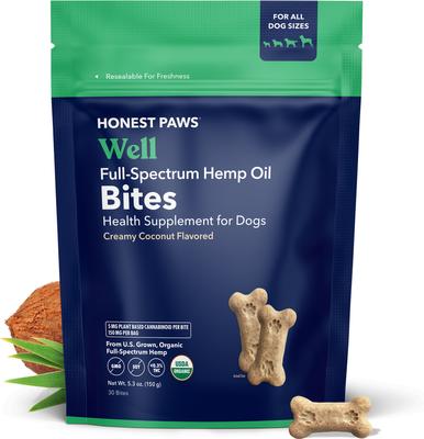 Full-Spectrum Hemp Oil Bites Well Blend Creamy Coconut Flavored Immune Chew Supplement for Dogs, 30 count
