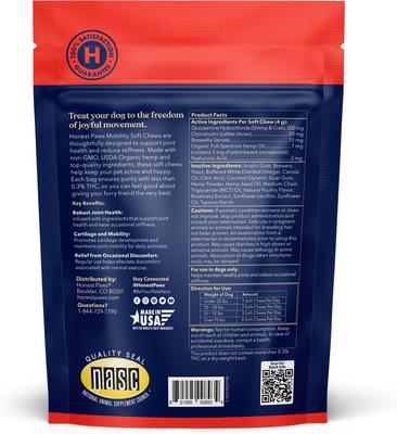 Full-Spectrum Hemp Oil Soft Chews Mobility Blend Chicken Flavored Joint Supplement for Dogs, 30 count