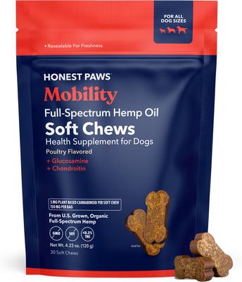 Full-Spectrum Hemp Oil Soft Chews Mobility Blend Chicken Flavored Joint Supplement for Dogs, 30 count