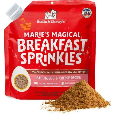 Marie's Magical Breakfast Sprinkles - Alimento para perros sin cereales con receta de tocino crudo liofilizado, huevo y queso (7 oz)