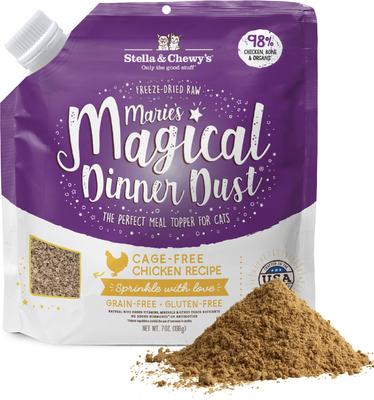 Marie's Magical Dinner Dust - Alimento crudo liofilizado para gatos con receta de pollo sin jaula, bolsa de 7 oz