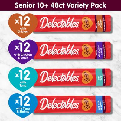 Delectables Squeeze Up Senior 10+ Variety Pack Lickable Cat Treats, 0.5-oz tube, 48 count