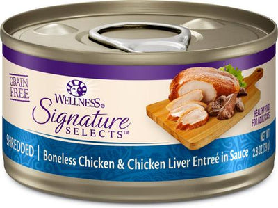 Comida enlatada natural para gatos CORE Signature Selects, pollo desmenuzado y hígado de pollo en salsa, sin cereales, 2.8 oz, caja de 4