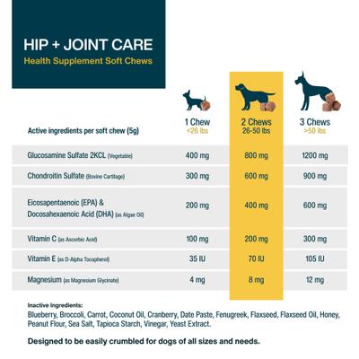 Hip & Joint Mobility with Glucosamine & Chondriotin, Superfood Blend, Human Grade, Plant-based Soft Chews Supplement for Dogs, 45 count