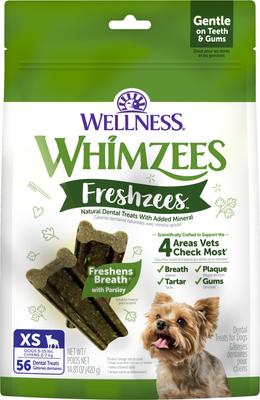 Golosinas dentales extra pequeñas para perros Freshzees, bolsa de 14.81 oz, 56 unidades