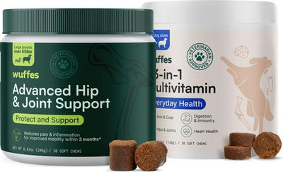 Paquete de multivitaminas 23 en 1 (30 unidades) y suplemento para cadera y articulaciones para perros de razas grandes (30 unidades)